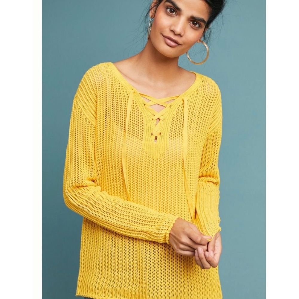 Michael Stars Lace Up Pullover Yellow Size Small
